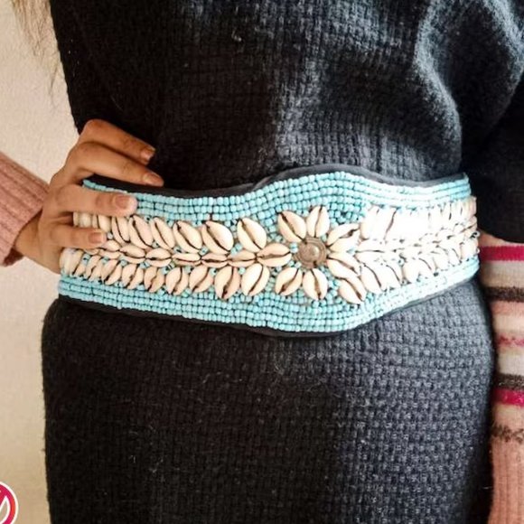Vintage Afghan Beaded Shell Belt: Tribal Belly Dance Jewelry main image 4